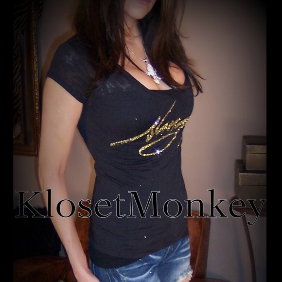 NAUGHTY OR NICE BLACK BURNOUT SHEER TEE TOP - Picture 7 of 8